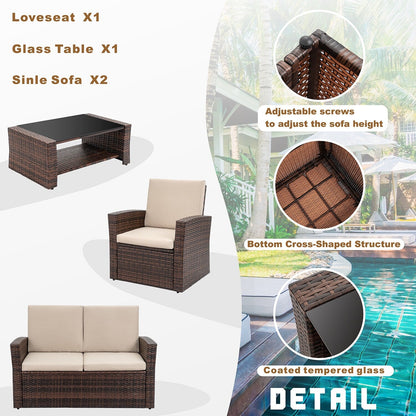 Futzca 4-Piece Outdoor Patio Furniture Set, Wicker Sectional Set