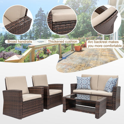 Futzca 4-Piece Outdoor Patio Furniture Set, Wicker Sectional Set