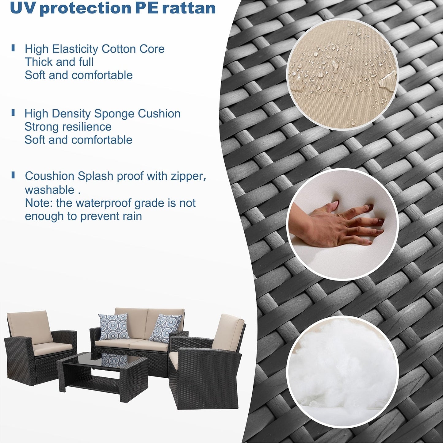 Futzca 4-Piece Outdoor Patio Furniture Set, Wicker Sectional Set