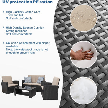 Futzca 4-Piece Outdoor Patio Furniture Set, Wicker Sectional Set