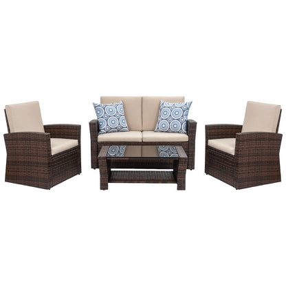 Futzca 4-Piece Outdoor Patio Furniture Set, Wicker Sectional Set