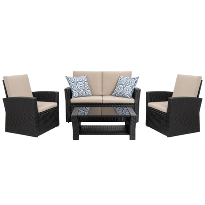 Futzca 4-Piece Outdoor Patio Furniture Set, Wicker Sectional Set