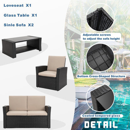 Futzca 4-Piece Outdoor Patio Furniture Set, Wicker Sectional Set