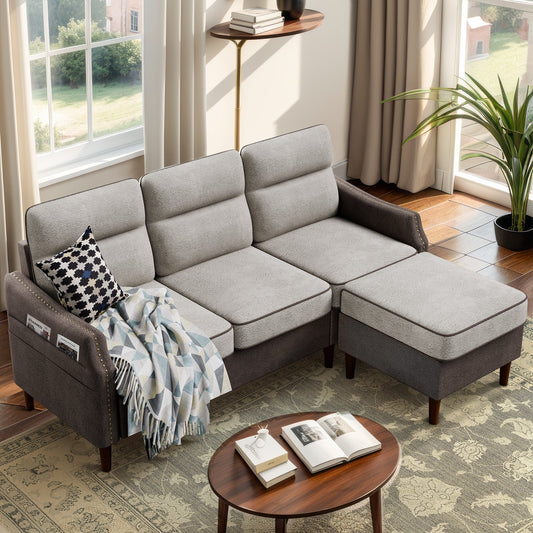 Futzca 78â?L Shaped Sofa Couch with Ottoman and Side Storage Bag