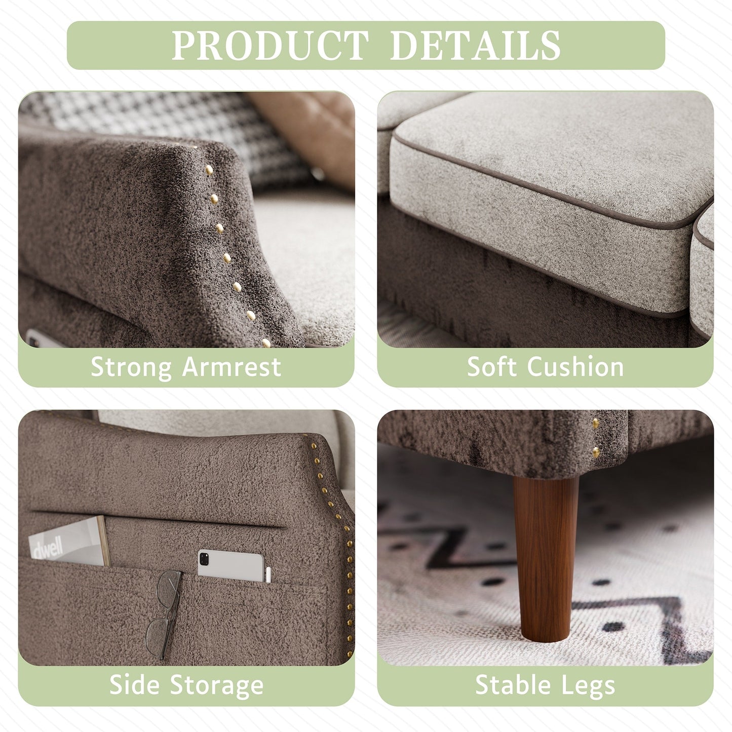 Futzca 78â?L Shaped Sofa Couch with Ottoman and Side Storage Bag