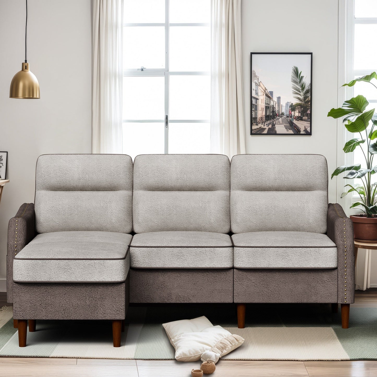 Futzca 78â?L Shaped Sofa Couch with Ottoman and Side Storage Bag