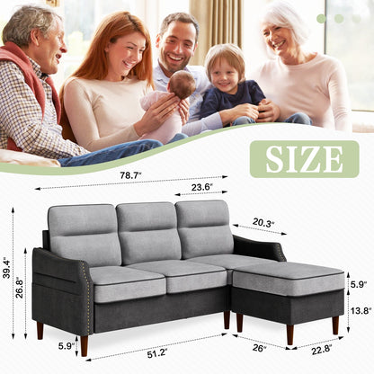 Futzca 78â?L Shaped Sofa Couch with Ottoman and Side Storage Bag