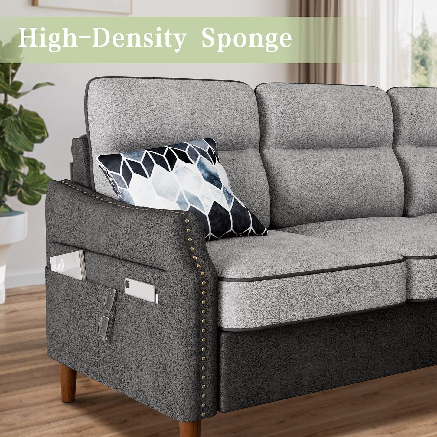 Futzca 78â?L Shaped Sofa Couch with Ottoman and Side Storage Bag