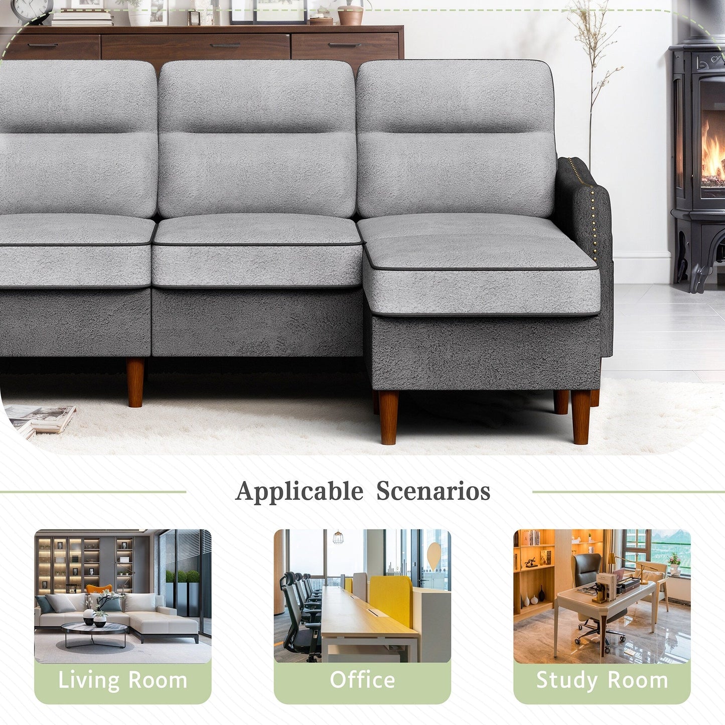Futzca 78â?L Shaped Sofa Couch with Ottoman and Side Storage Bag
