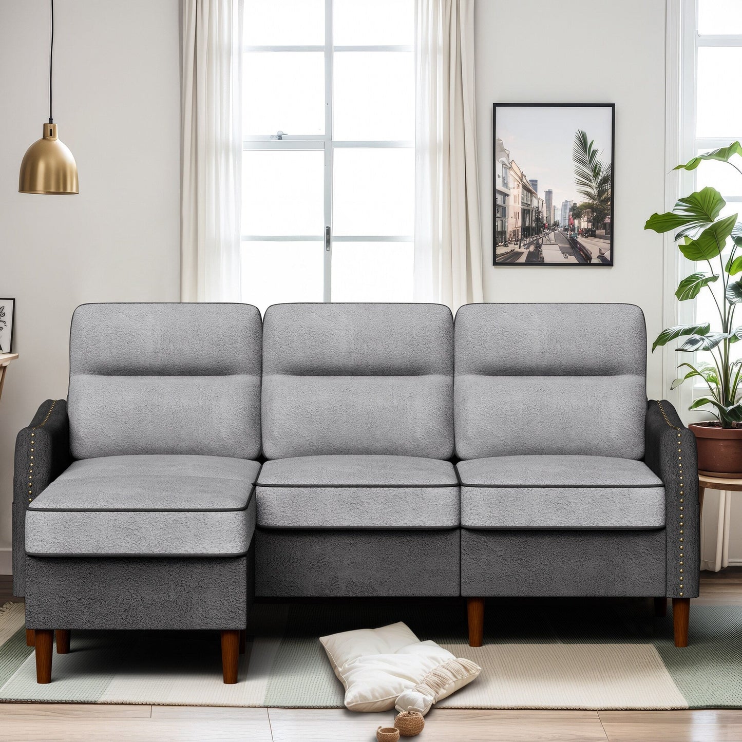 Futzca 78â?L Shaped Sofa Couch with Ottoman and Side Storage Bag
