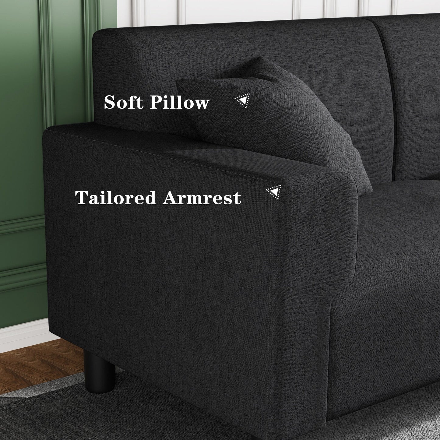 Futzca 94'' Sofa Couch, Modern 3-Seater Sofa with Two Pillows