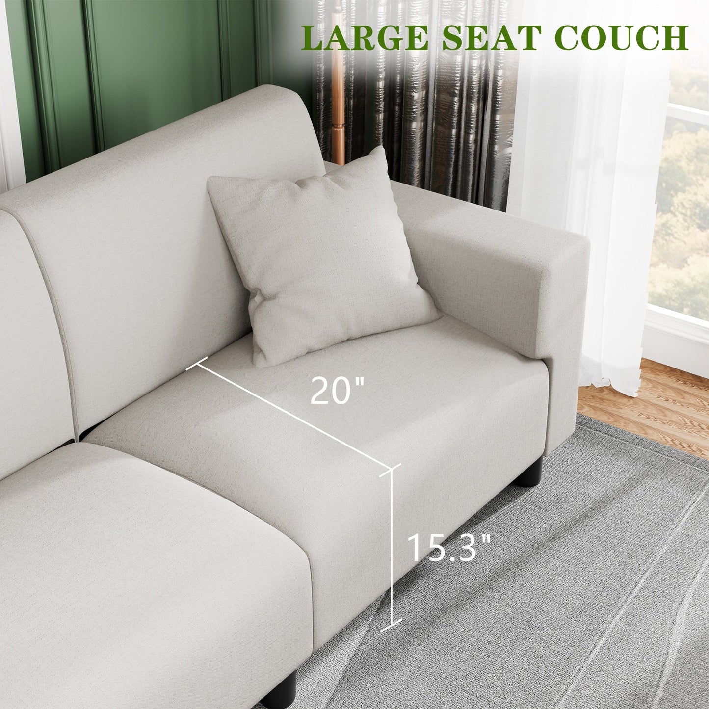 Futzca 94'' Sofa Couch, Modern 3-Seater Sofa with Two Pillows