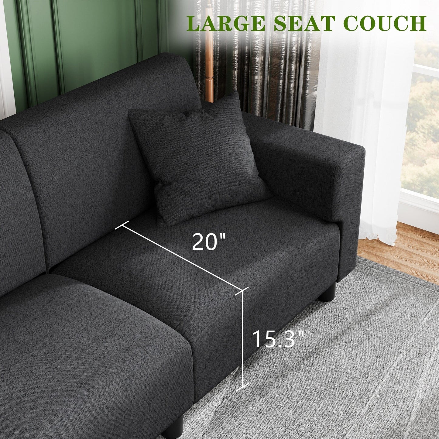 Futzca 94'' Sofa Couch, Modern 3-Seater Sofa with Two Pillows