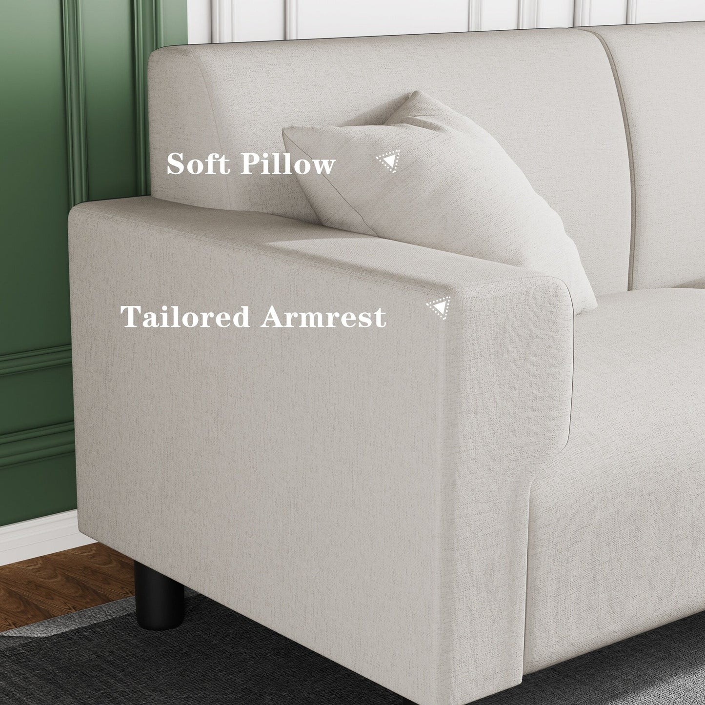 Futzca 94'' Sofa Couch, Modern 3-Seater Sofa with Two Pillows