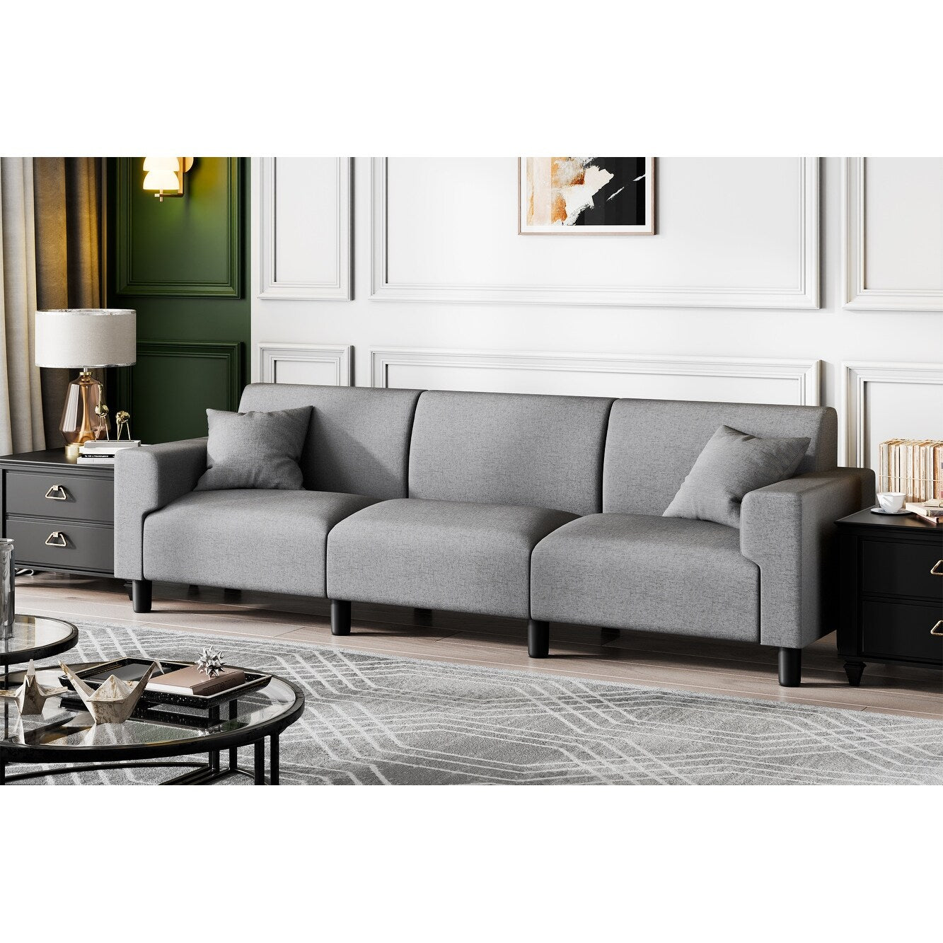 Futzca 94'' Sofa Couch, Modern 3-Seater Sofa with Two Pillows