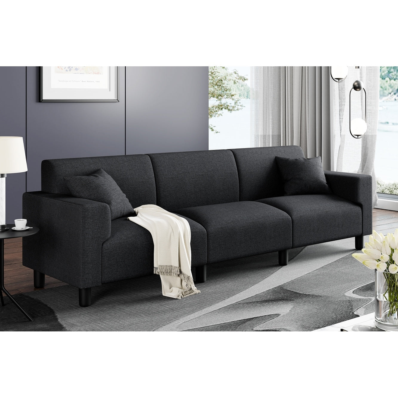 Futzca 94'' Sofa Couch, Modern 3-Seater Sofa with Two Pillows
