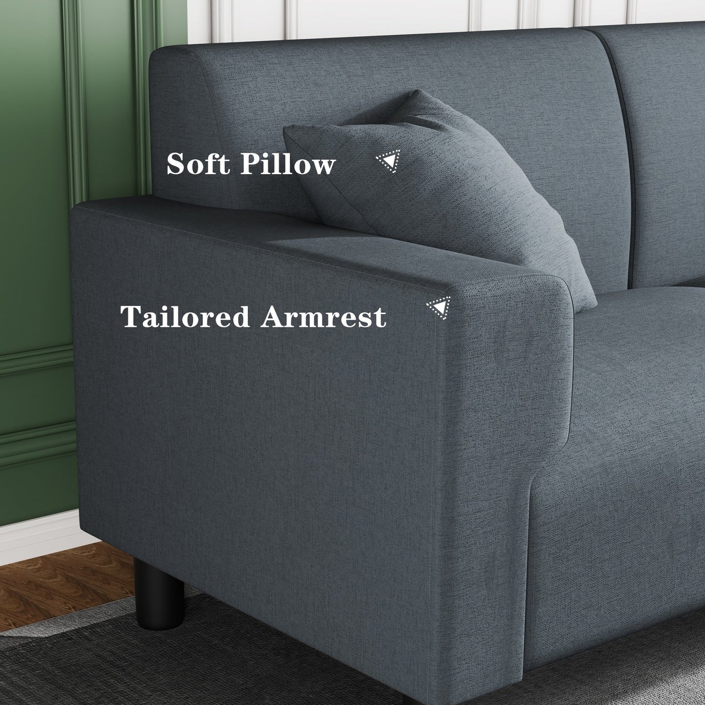 Futzca 94'' Sofa Couch, Modern 3-Seater Sofa with Two Pillows
