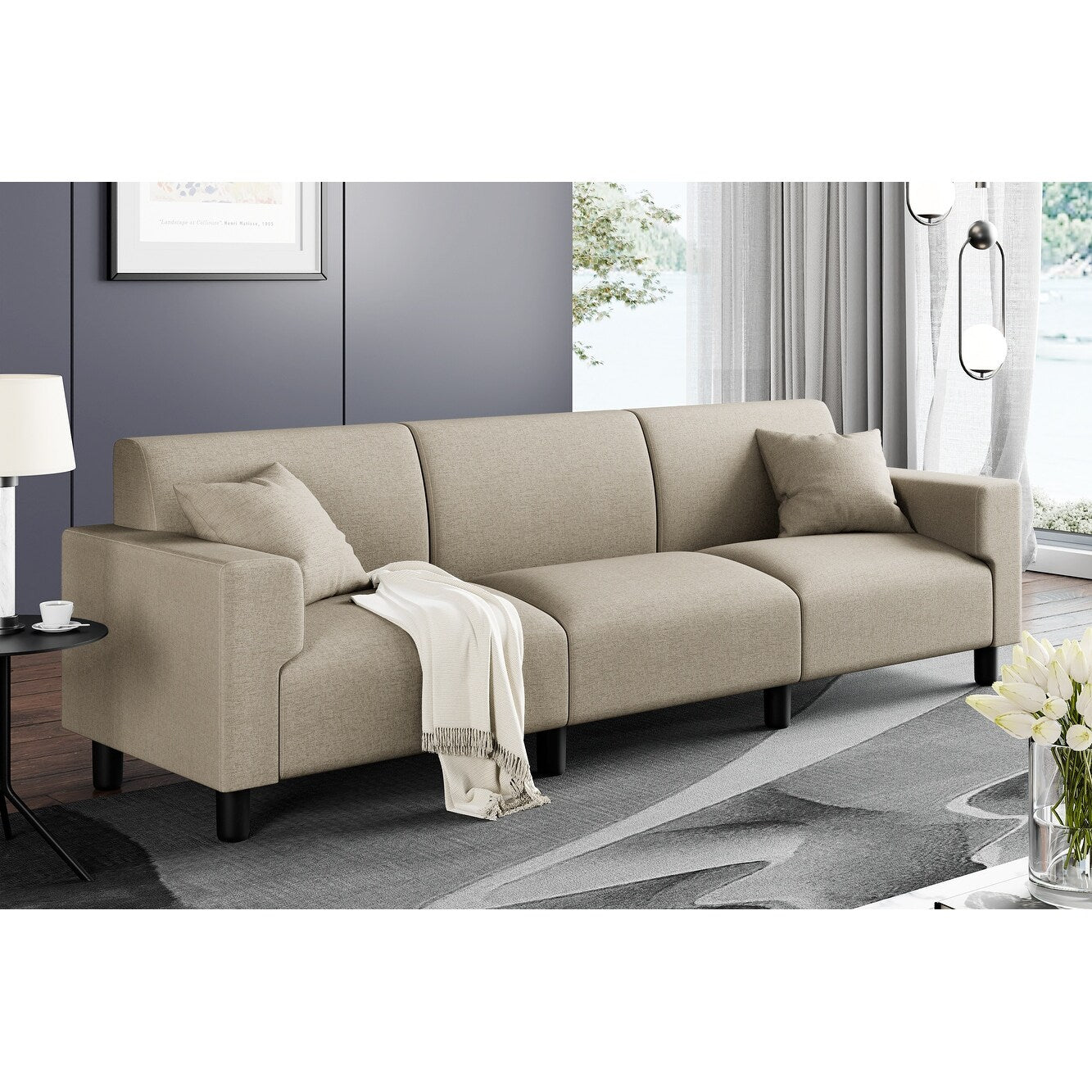 Futzca 94'' Sofa Couch, Modern 3-Seater Sofa with Two Pillows