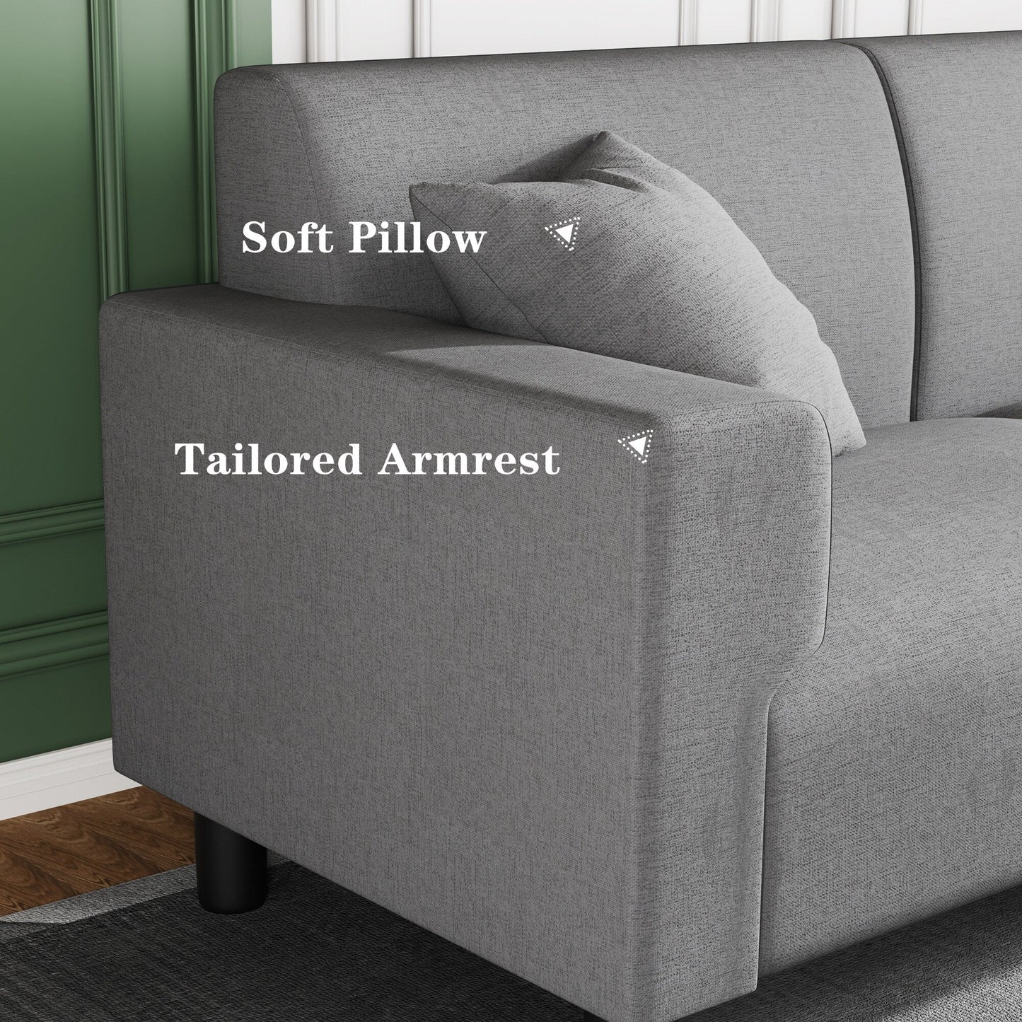 Futzca 94'' Sofa Couch, Modern 3-Seater Sofa with Two Pillows