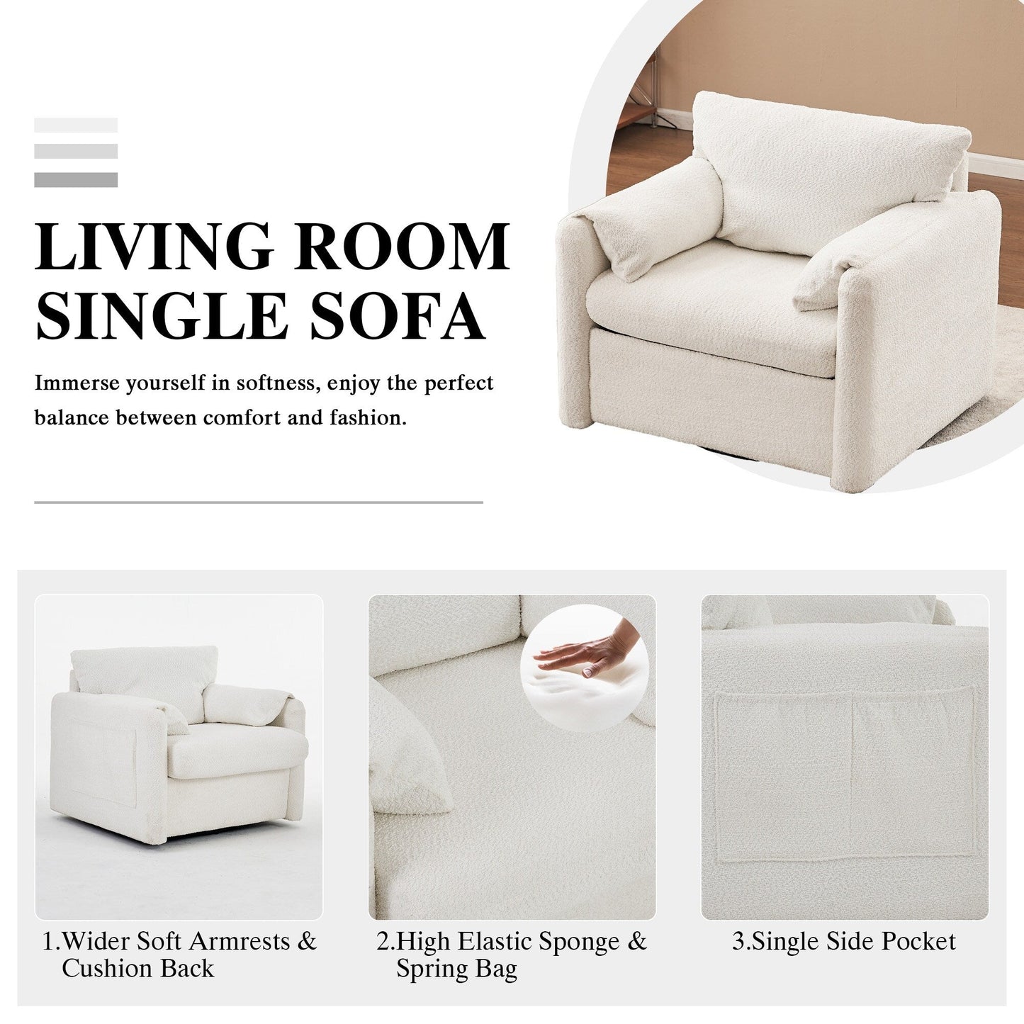 GDFStudio - Chloe Comfy Chenille Sofa Couch - Modern Upholstered Sofa Set
