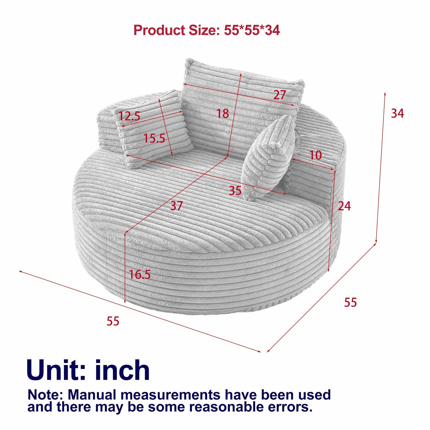 GDFStudio - Emberwood Corduroy Single Sofa Cloud Recliner