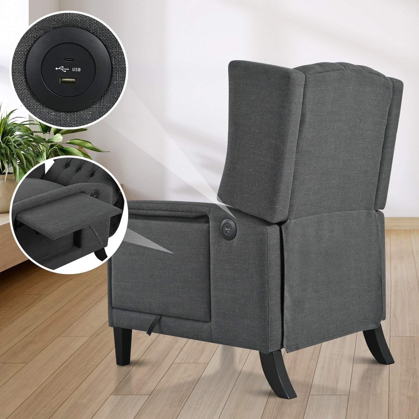 Christopher Knight Home - Isabella Manual WingBack Recliner Chair with Foldable Table & USB Ports