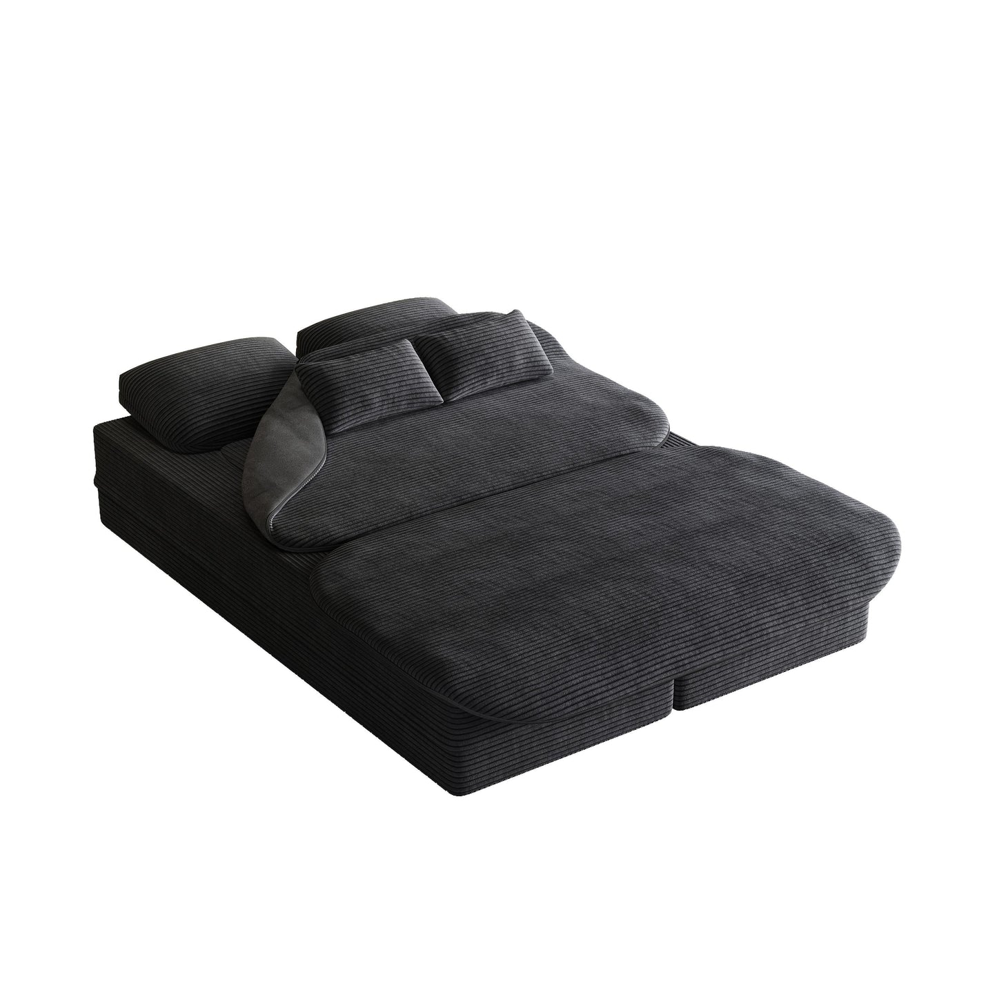 GDFStudio - Lysander Corduroy Foldable Sleeper Sofa Bed with Multi Functional Blanket
