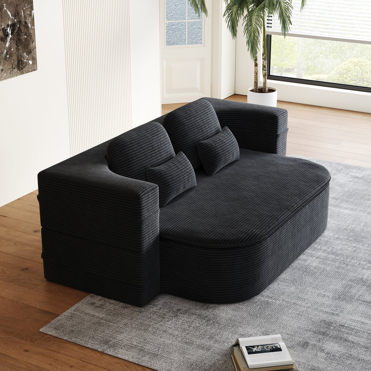 GDFStudio - Lysander Corduroy Foldable Sleeper Sofa Bed with Multi Functional Blanket