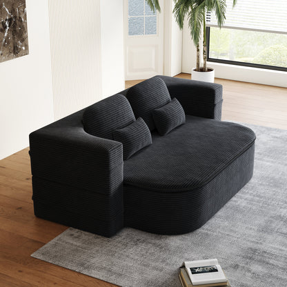 GDFStudio - Lysander Corduroy Foldable Sleeper Sofa Bed with Multi Functional Blanket