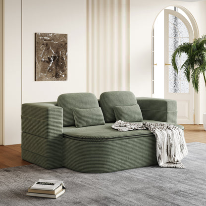 GDFStudio - Lysander Corduroy Foldable Sleeper Sofa Bed with Multi Functional Blanket