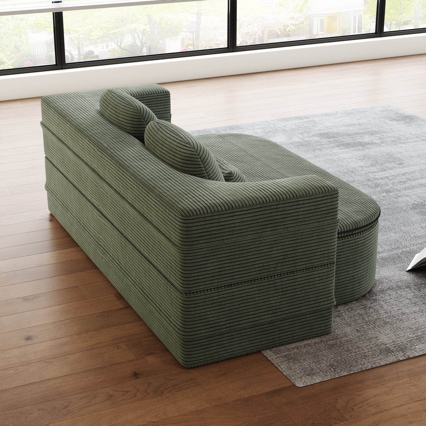 GDFStudio - Lysander Corduroy Foldable Sleeper Sofa Bed with Multi Functional Blanket