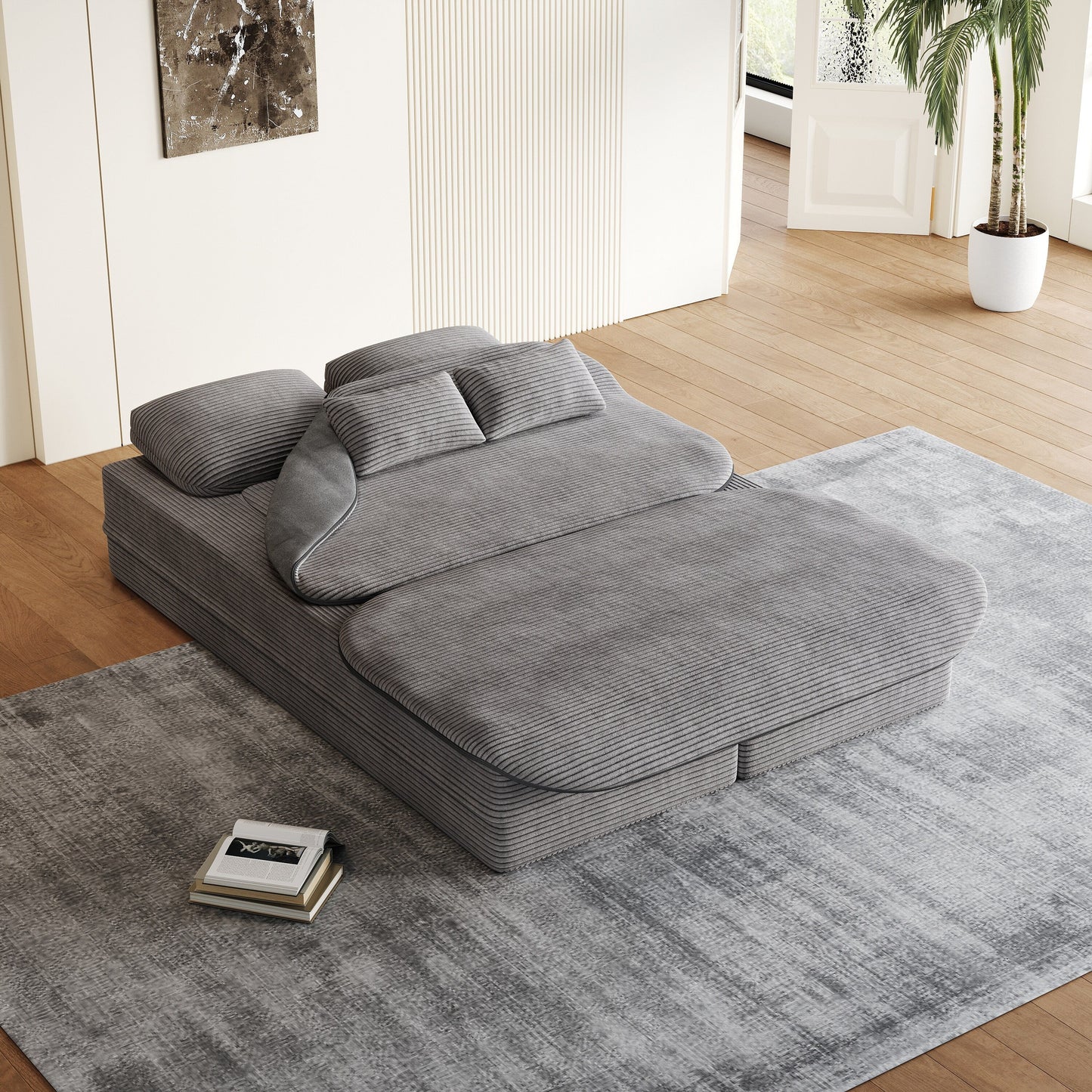 GDFStudio - Lysander Corduroy Foldable Sleeper Sofa Bed with Multi Functional Blanket