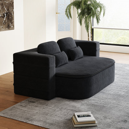 GDFStudio - Lysander Corduroy Foldable Sleeper Sofa Bed with Multi Functional Blanket