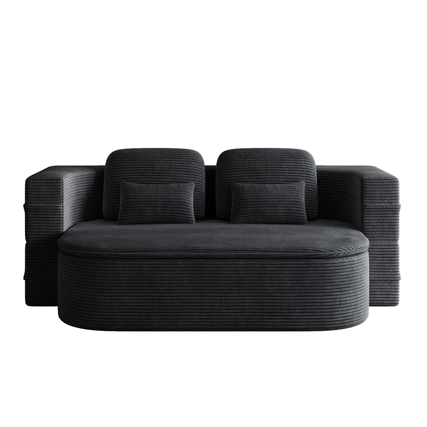 GDFStudio - Lysander Corduroy Foldable Sleeper Sofa Bed with Multi Functional Blanket
