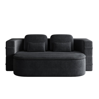 GDFStudio - Lysander Corduroy Foldable Sleeper Sofa Bed with Multi Functional Blanket