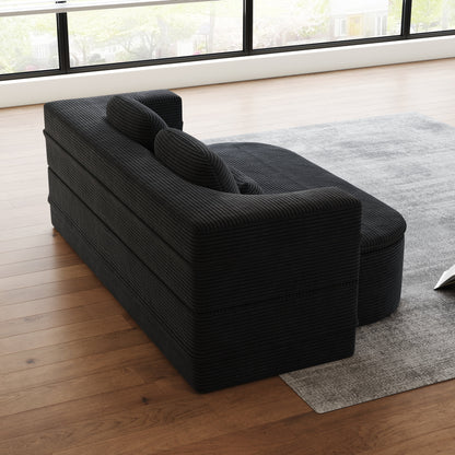 GDFStudio - Lysander Corduroy Foldable Sleeper Sofa Bed with Multi Functional Blanket