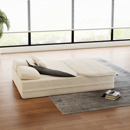 GDFStudio - Lysander Corduroy Foldable Sleeper Sofa Bed with Multi Functional Blanket