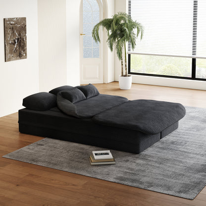 GDFStudio - Lysander Corduroy Foldable Sleeper Sofa Bed with Multi Functional Blanket