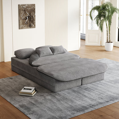 GDFStudio - Lysander Corduroy Foldable Sleeper Sofa Bed with Multi Functional Blanket