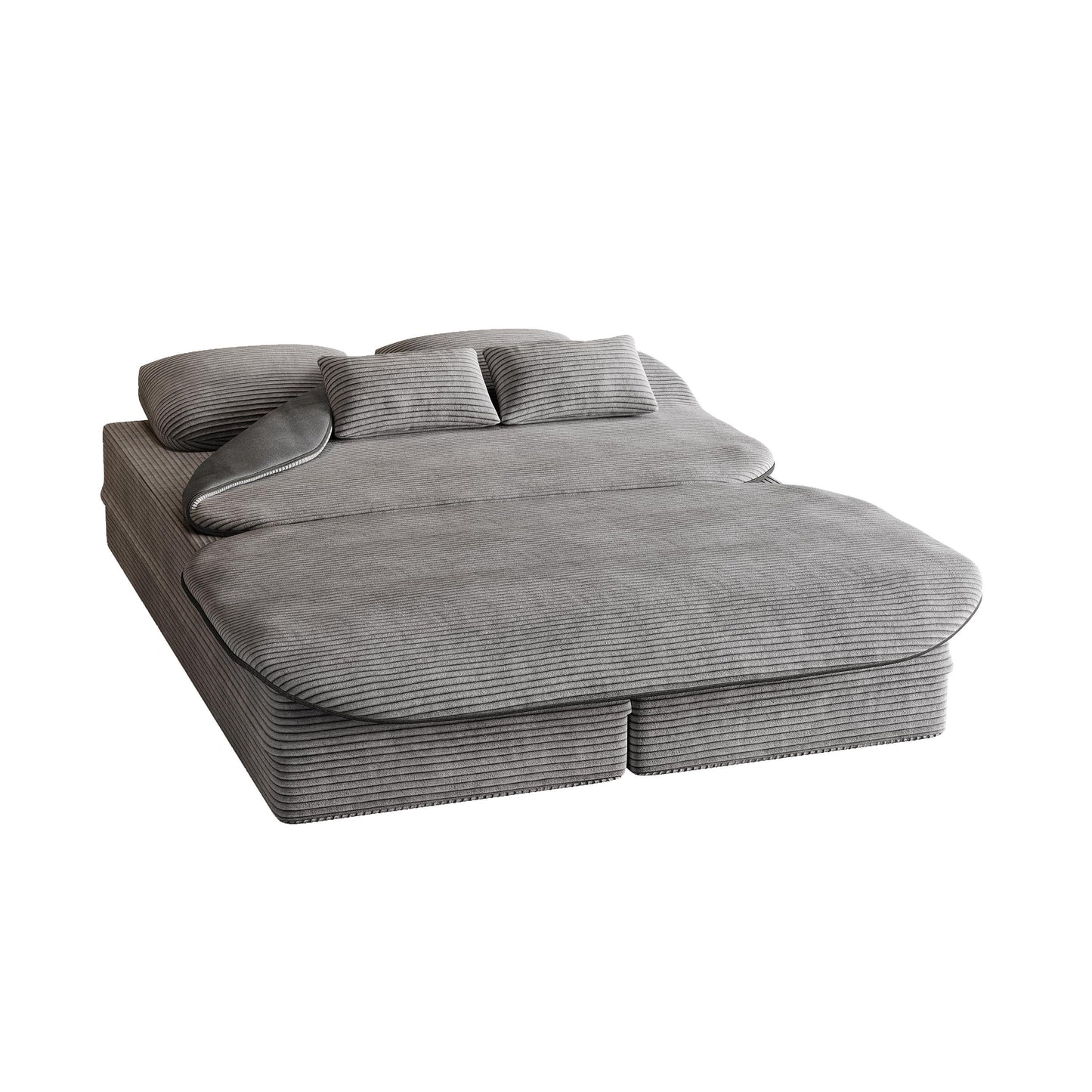 GDFStudio - Lysander Corduroy Foldable Sleeper Sofa Bed with Multi Functional Blanket