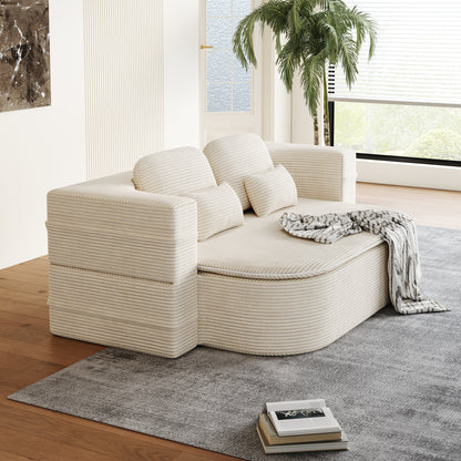 GDFStudio - Lysander Corduroy Foldable Sleeper Sofa Bed with Multi Functional Blanket