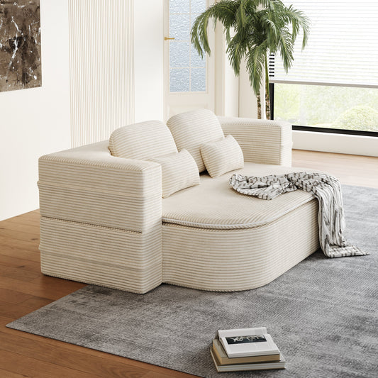 GDFStudio - Lysander Corduroy Foldable Sleeper Sofa Bed with Multi Functional Blanket