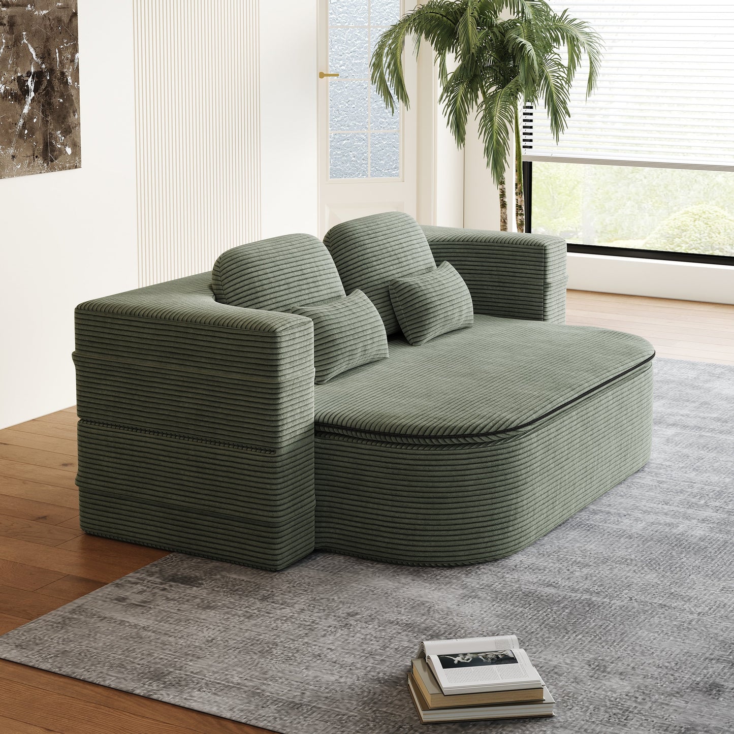 GDFStudio - Lysander Corduroy Foldable Sleeper Sofa Bed with Multi Functional Blanket