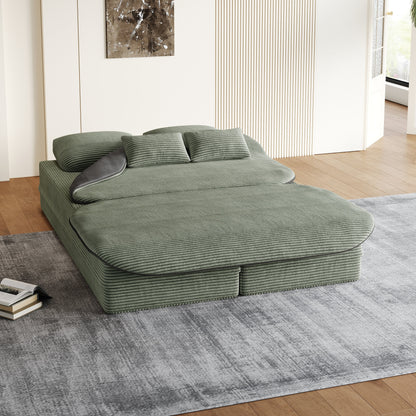 GDFStudio - Lysander Corduroy Foldable Sleeper Sofa Bed with Multi Functional Blanket