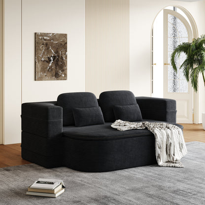 GDFStudio - Lysander Corduroy Foldable Sleeper Sofa Bed with Multi Functional Blanket
