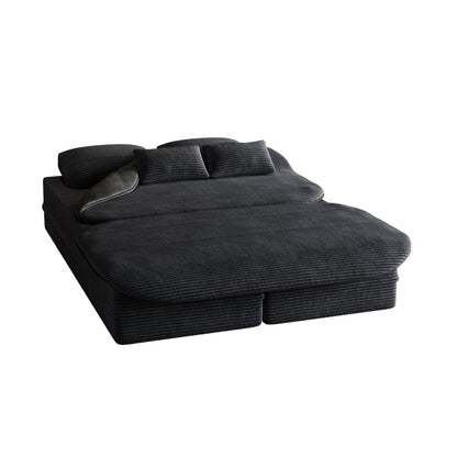 GDFStudio - Lysander Corduroy Foldable Sleeper Sofa Bed with Multi Functional Blanket