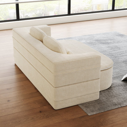 GDFStudio - Lysander Corduroy Foldable Sleeper Sofa Bed with Multi Functional Blanket