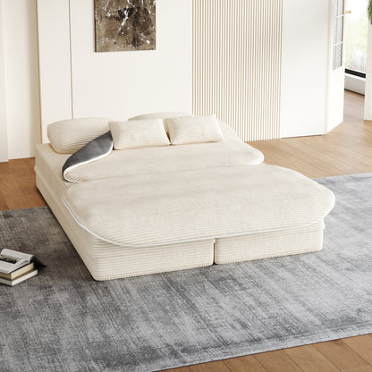 GDFStudio - Lysander Corduroy Foldable Sleeper Sofa Bed with Multi Functional Blanket