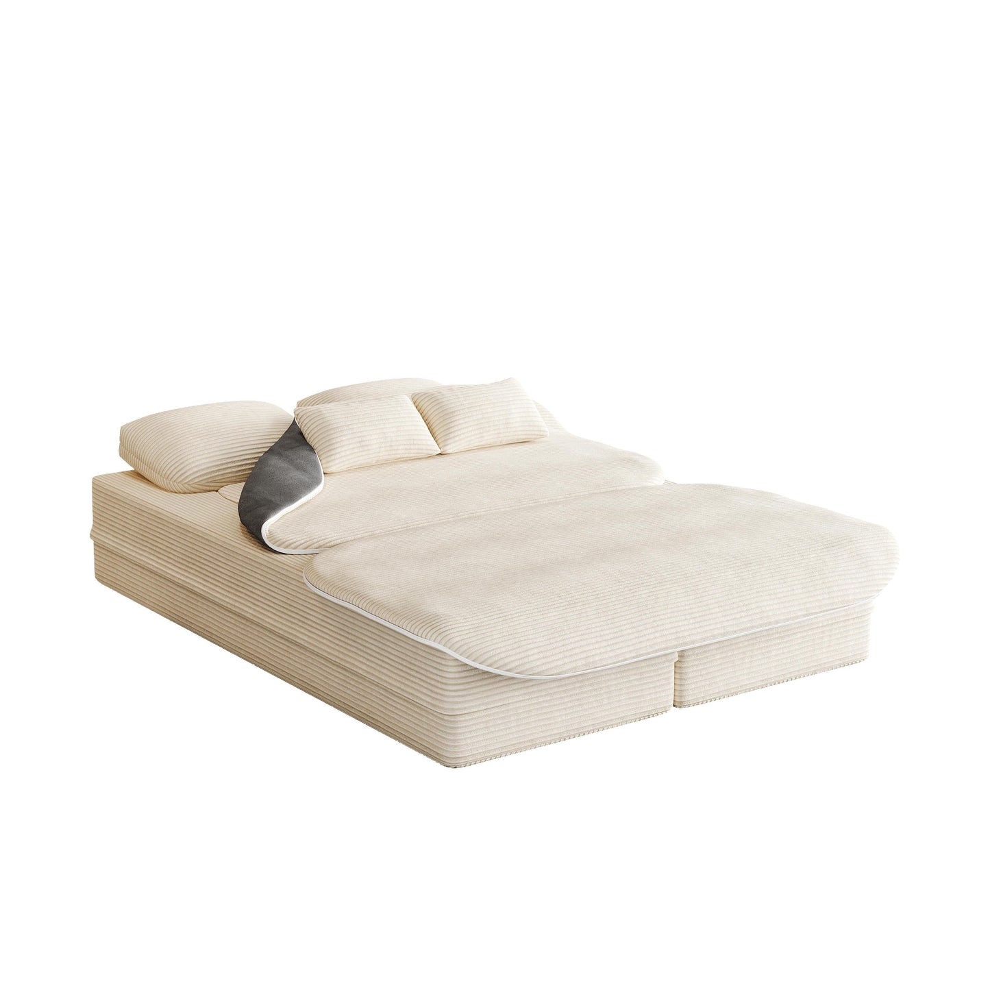 GDFStudio - Lysander Corduroy Foldable Sleeper Sofa Bed with Multi Functional Blanket