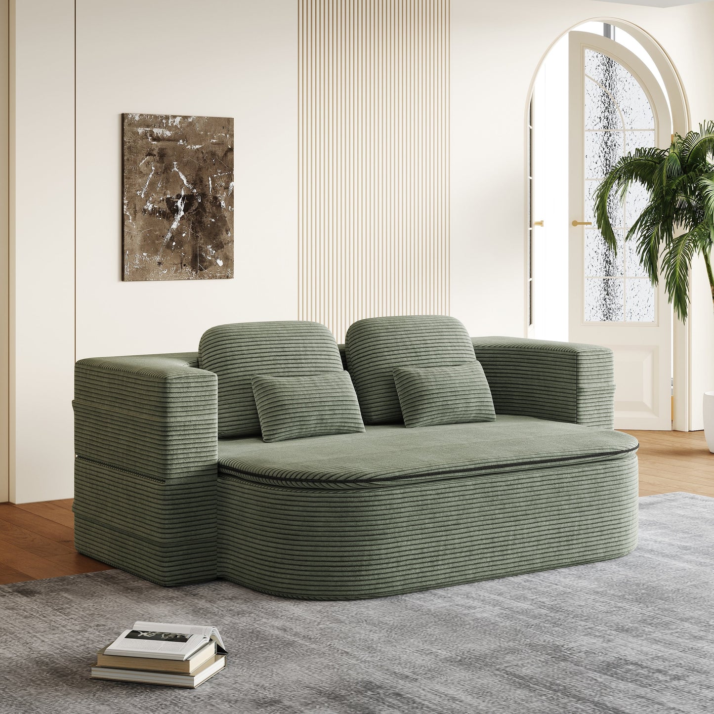 GDFStudio - Lysander Corduroy Foldable Sleeper Sofa Bed with Multi Functional Blanket